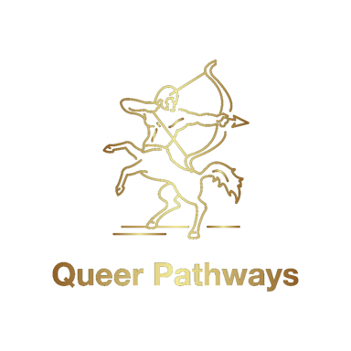 Queer Pathways Gold Centaur Archer Logo