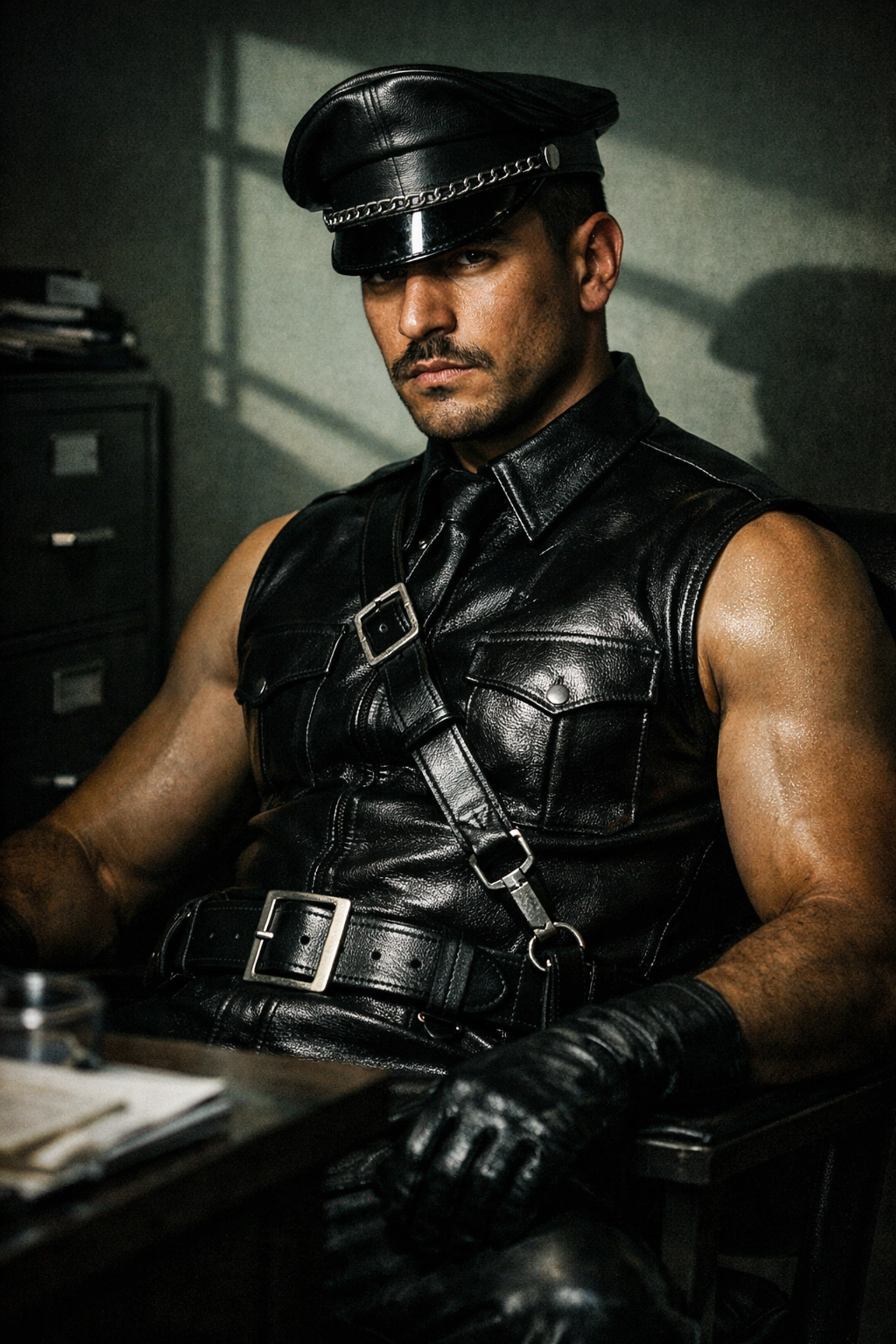 Queer elder seated in a library setting, representing deep clinical expertise and grounded guidance